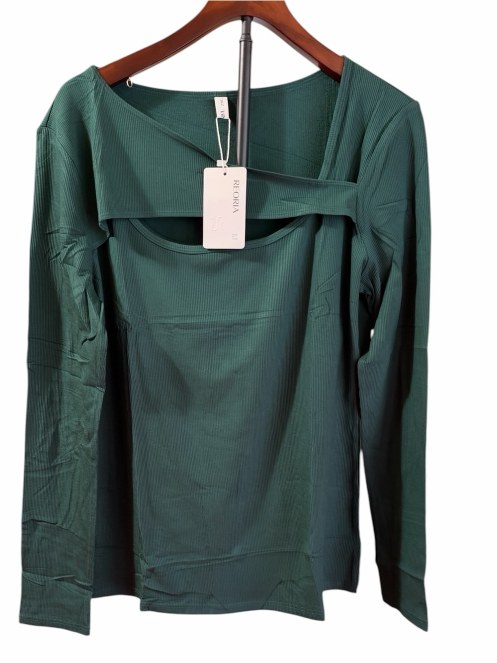 ReoRia Forest Green Long-Sleeve Cutout Top
